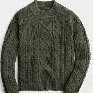 J.Crew Green Pom Pom Cable Knit Sweater